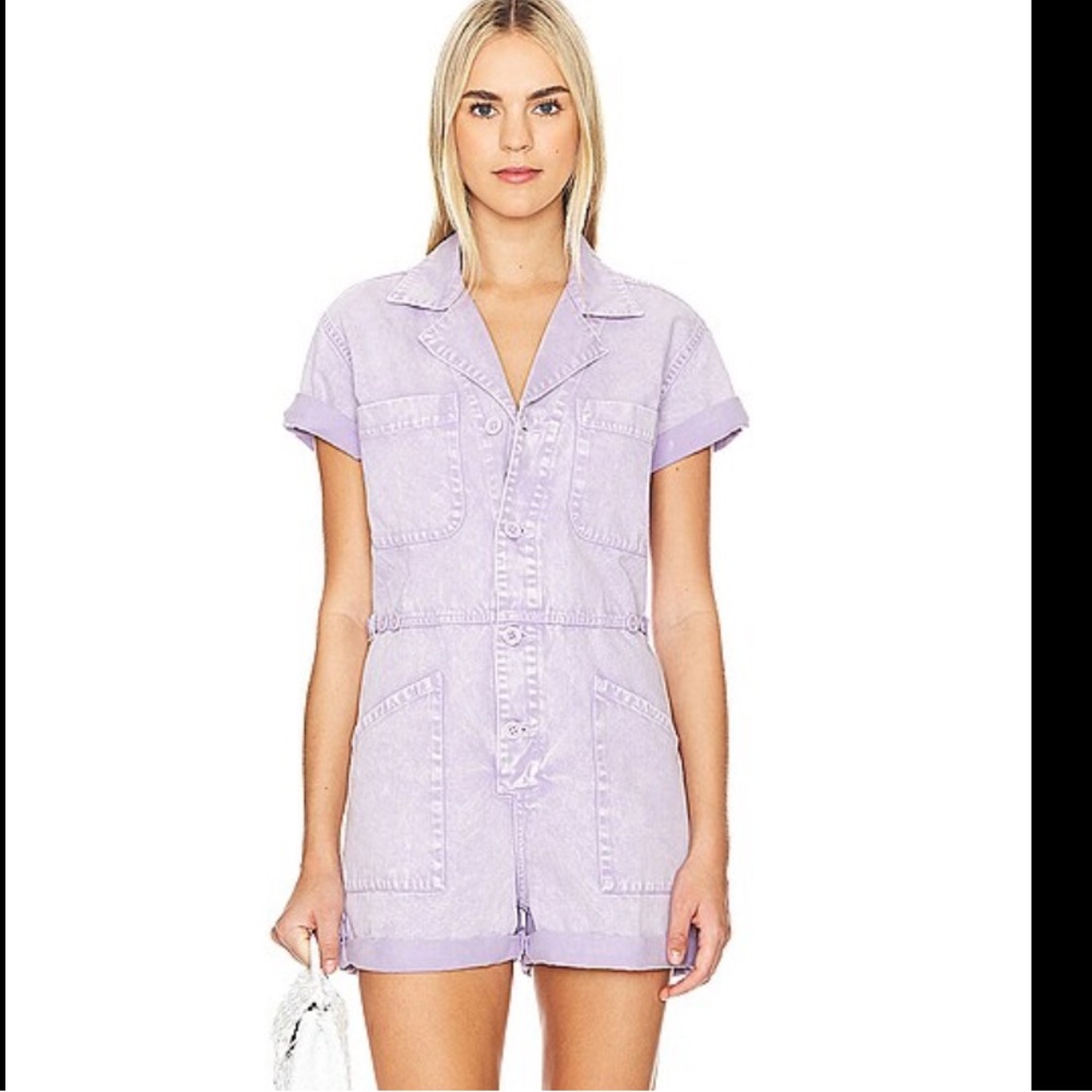 Pistola Lavender Utility Romper Y2K‎ Minimalist 100% cotton Workwear Chic- Large